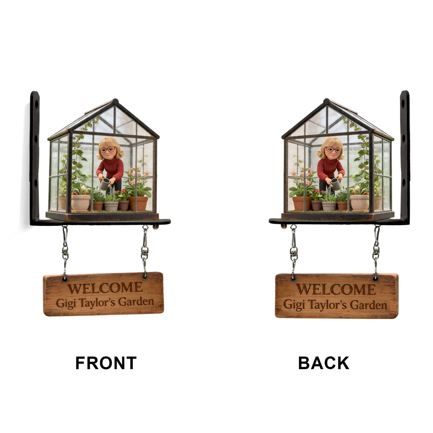 Miniature Green Glass House - Personalized Gardening Wooden Wall Mount Sign