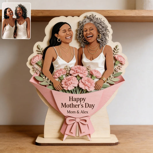 Mother’s Day Flower Bouquet Sign - Personalized Mother 2 Layered Big Freestanding