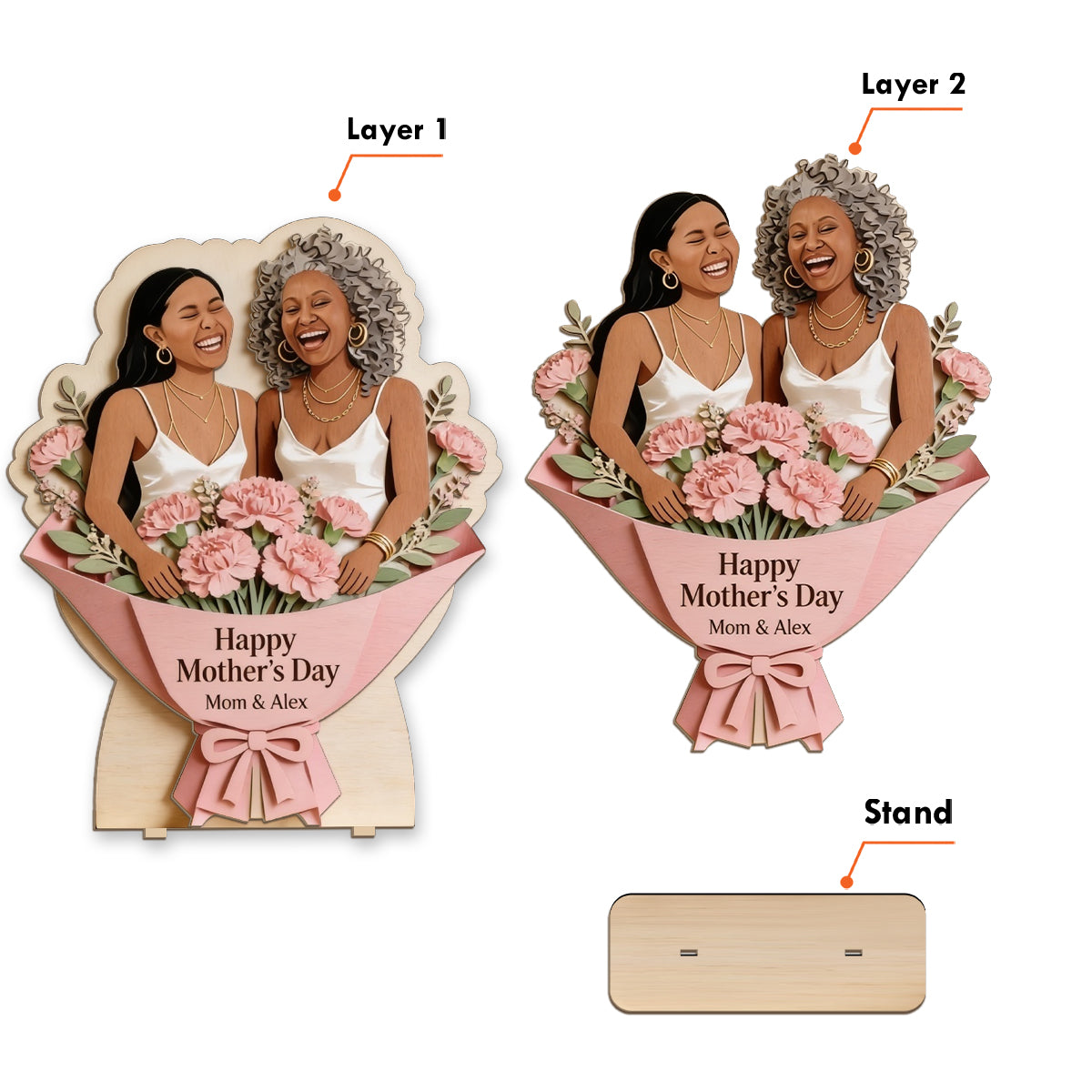 Mother’s Day Flower Bouquet Sign - Personalized Mother 2 Layered Big Freestanding