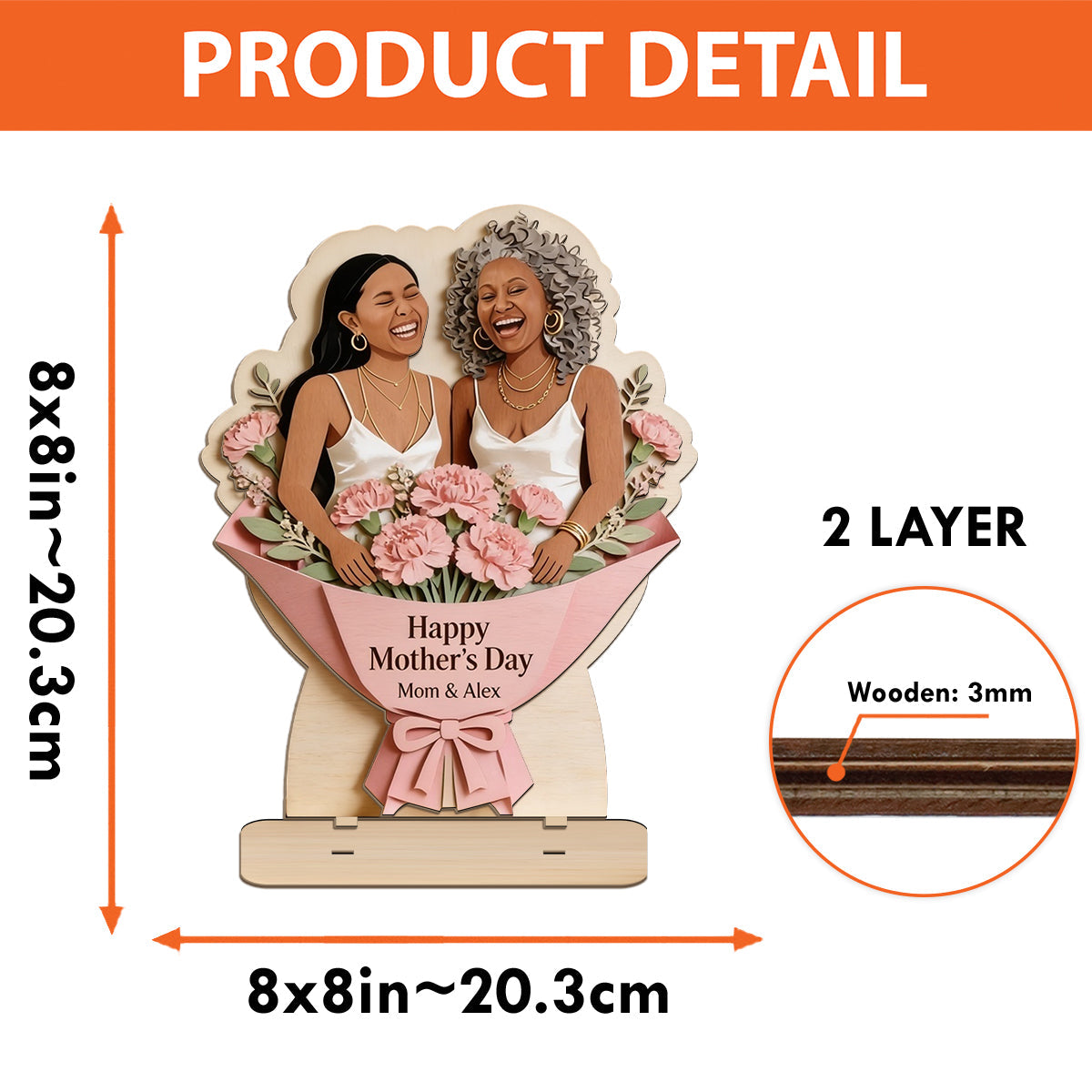 Mother’s Day Flower Bouquet Sign - Personalized Mother 2 Layered Big Freestanding