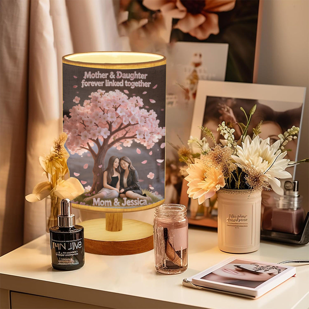 Mother And Daughter Love - Personalized Mother Table Lamp With Wood Base