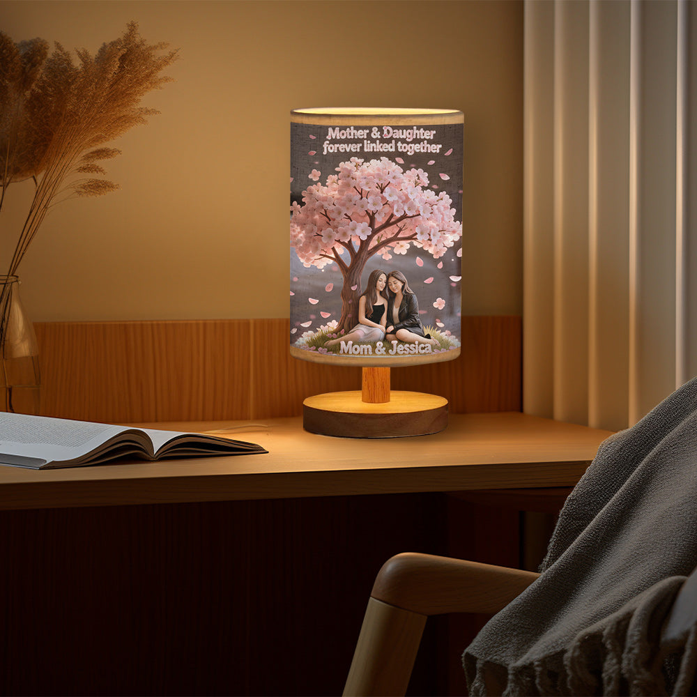 Mother And Daughter Love - Personalized Mother Table Lamp With Wood Base