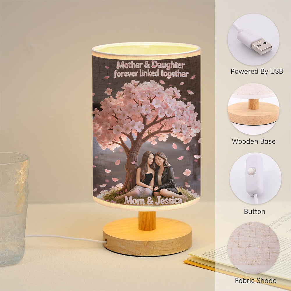 Mother And Daughter Love - Personalized Mother Table Lamp With Wood Base