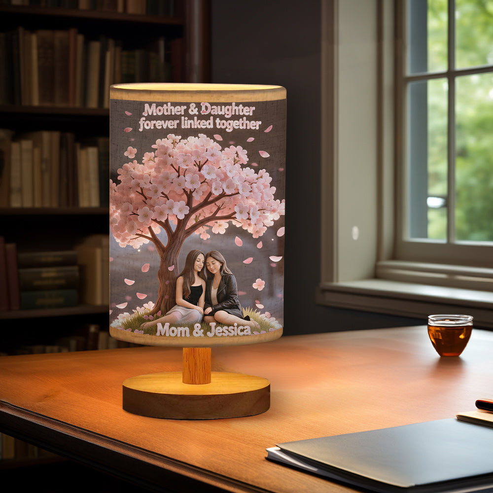 Mother And Daughter Love - Personalized Mother Table Lamp With Wood Base
