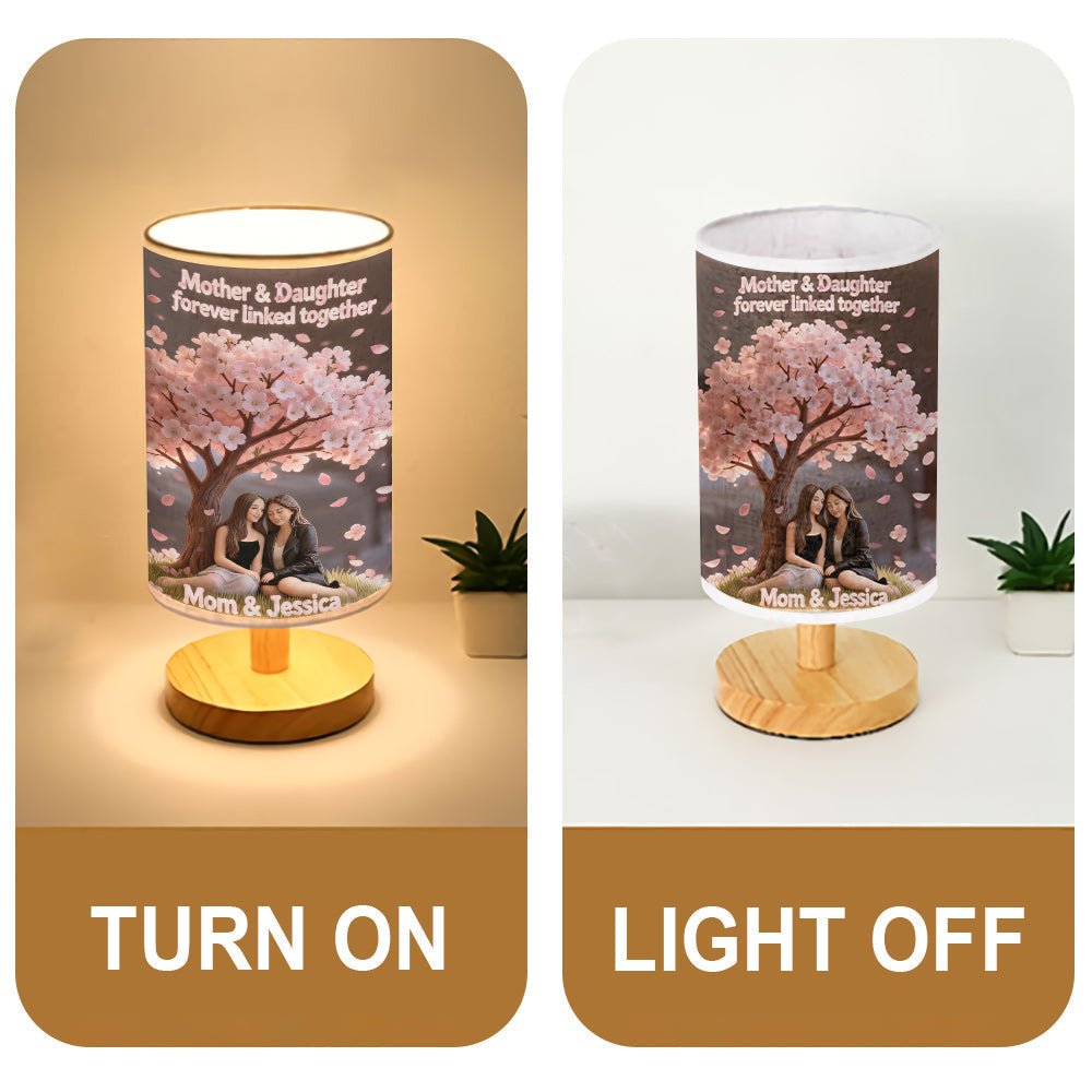 Mother And Daughter Love - Personalized Mother Table Lamp With Wood Base