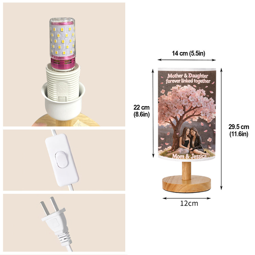 Mother And Daughter Love - Personalized Mother Table Lamp With Wood Base