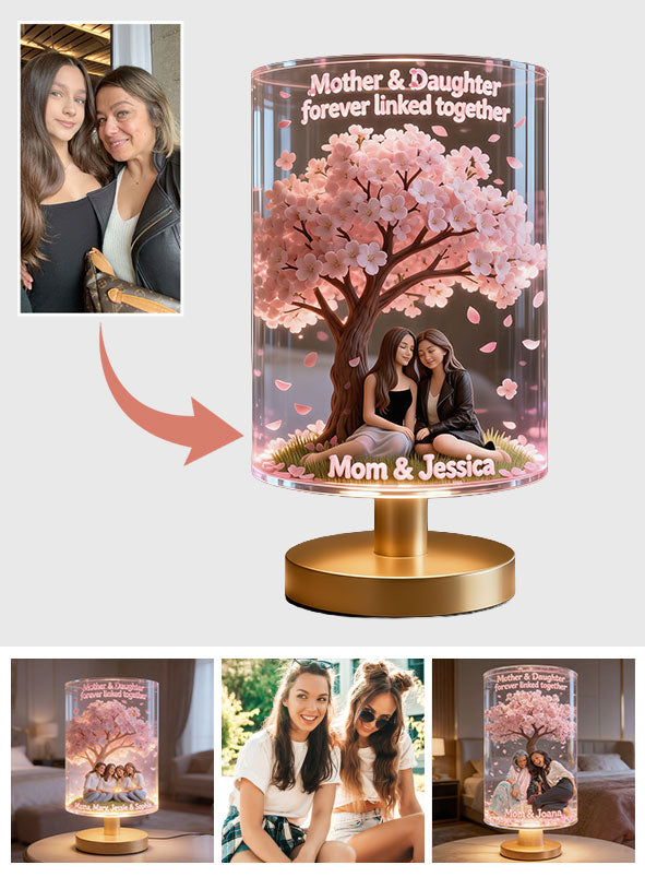 Mother And Daughter Love - Personalized Mother Table Lamp With Wood Base