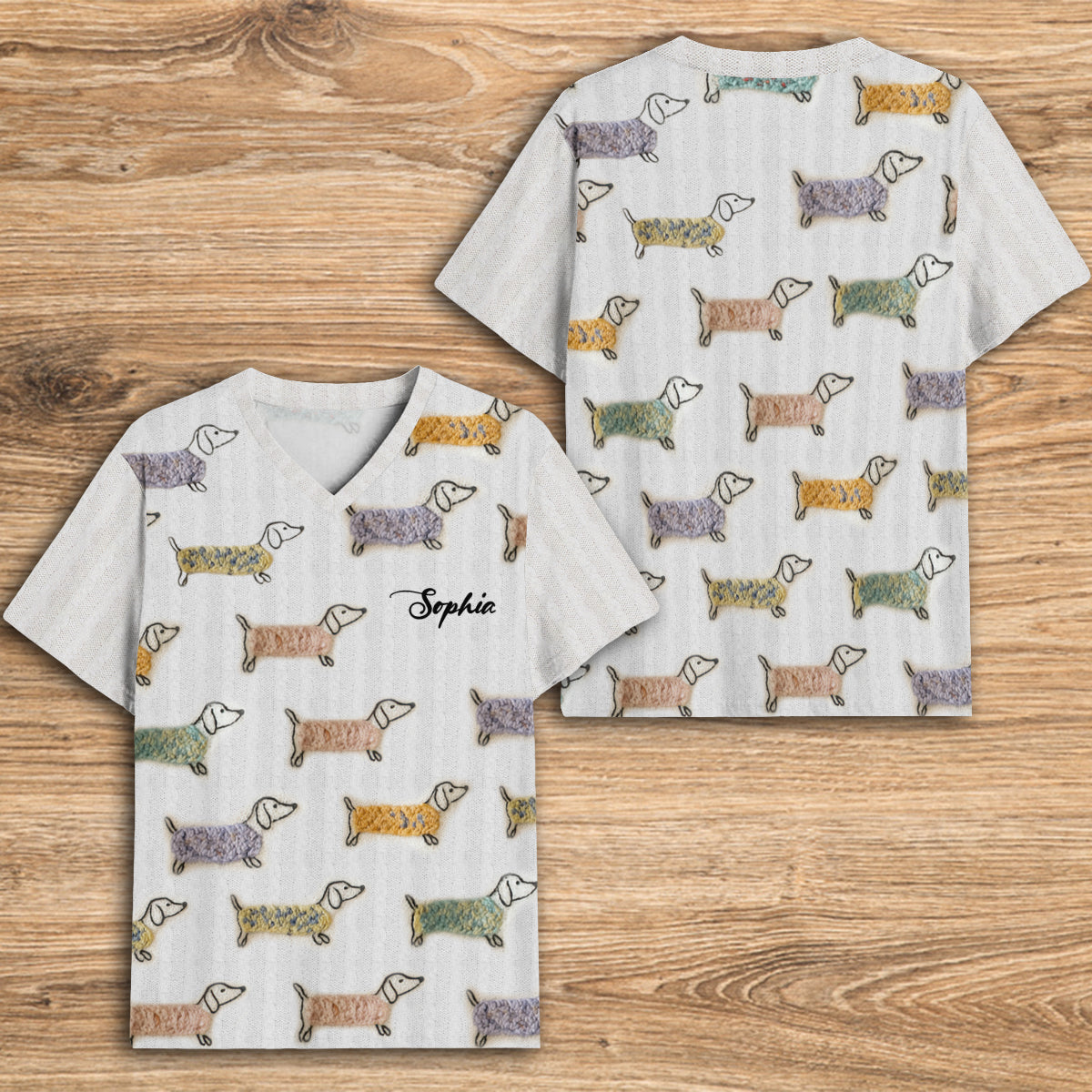 Lovely Dachshunds - Personalized Dachshund Fully Printed V-Neck T-Shirt