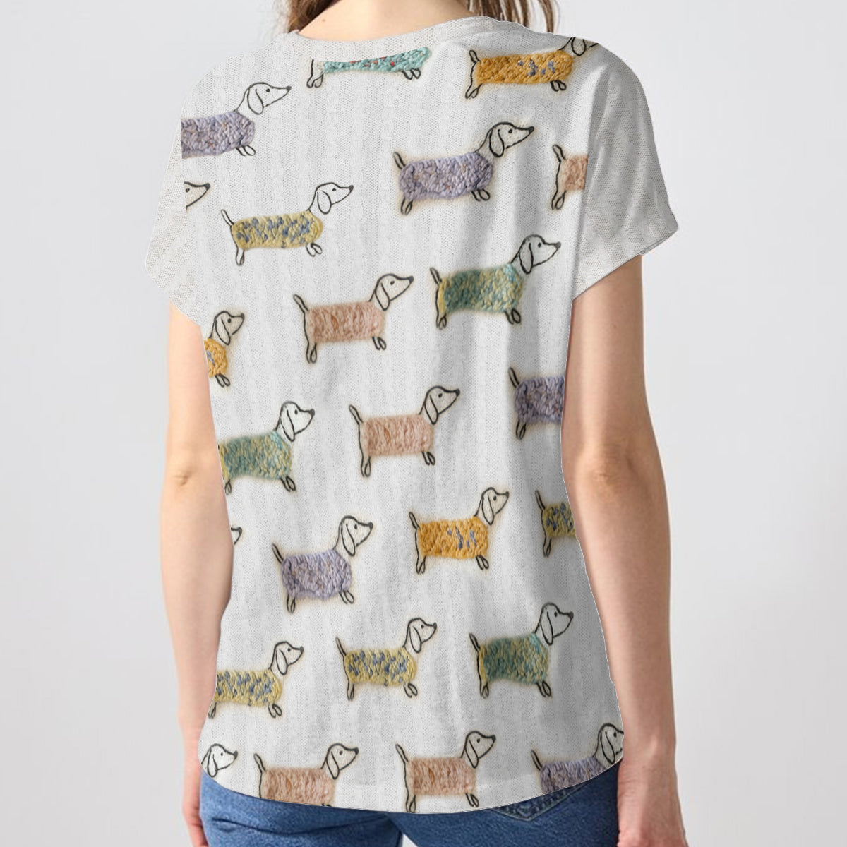 Lovely Dachshunds - Personalized Dachshund Fully Printed V-Neck T-Shirt