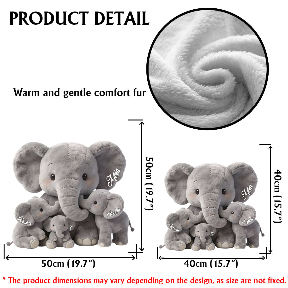 Mama Elephant - Personalized Mother Faux Fur Shaped Pillow