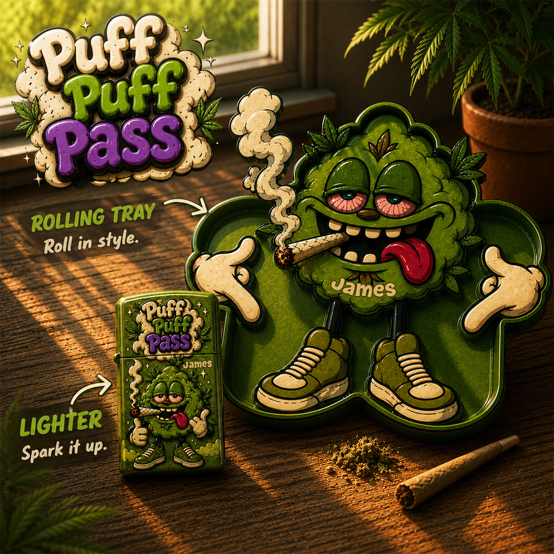 Rolling Tray for Stoners - Personalized Weed Catch-All Tray With Lighter