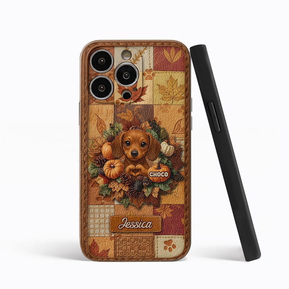 Welcome Fall - Personalized Dog Leather Phone Case