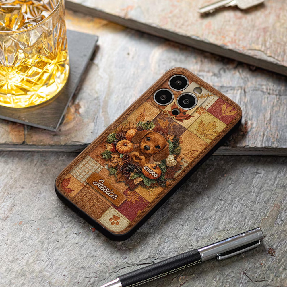 Welcome Fall - Personalized Dog Leather Phone Case