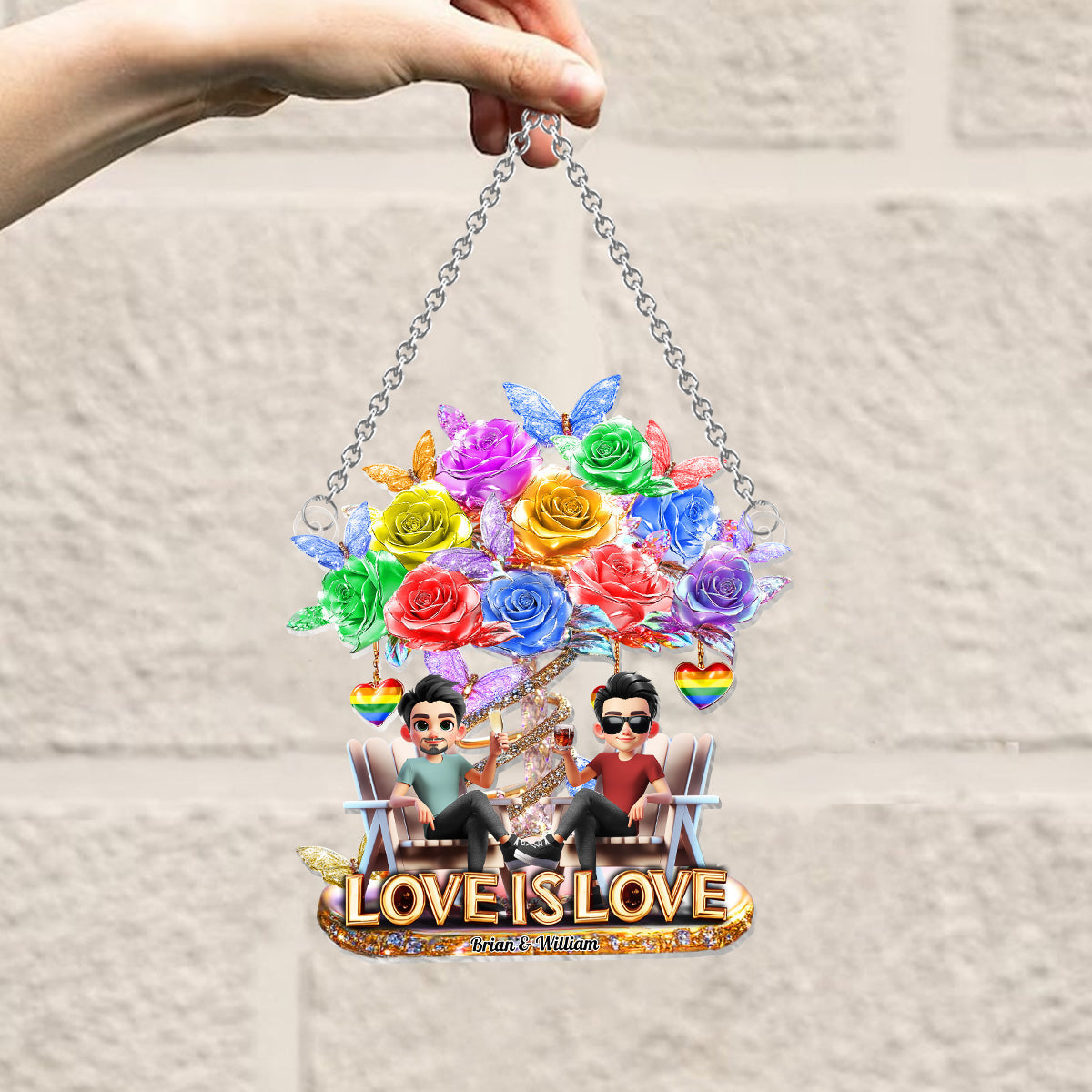 Love Is Love - Personalized LGBT Support Window Hanging Suncatcher Ornament