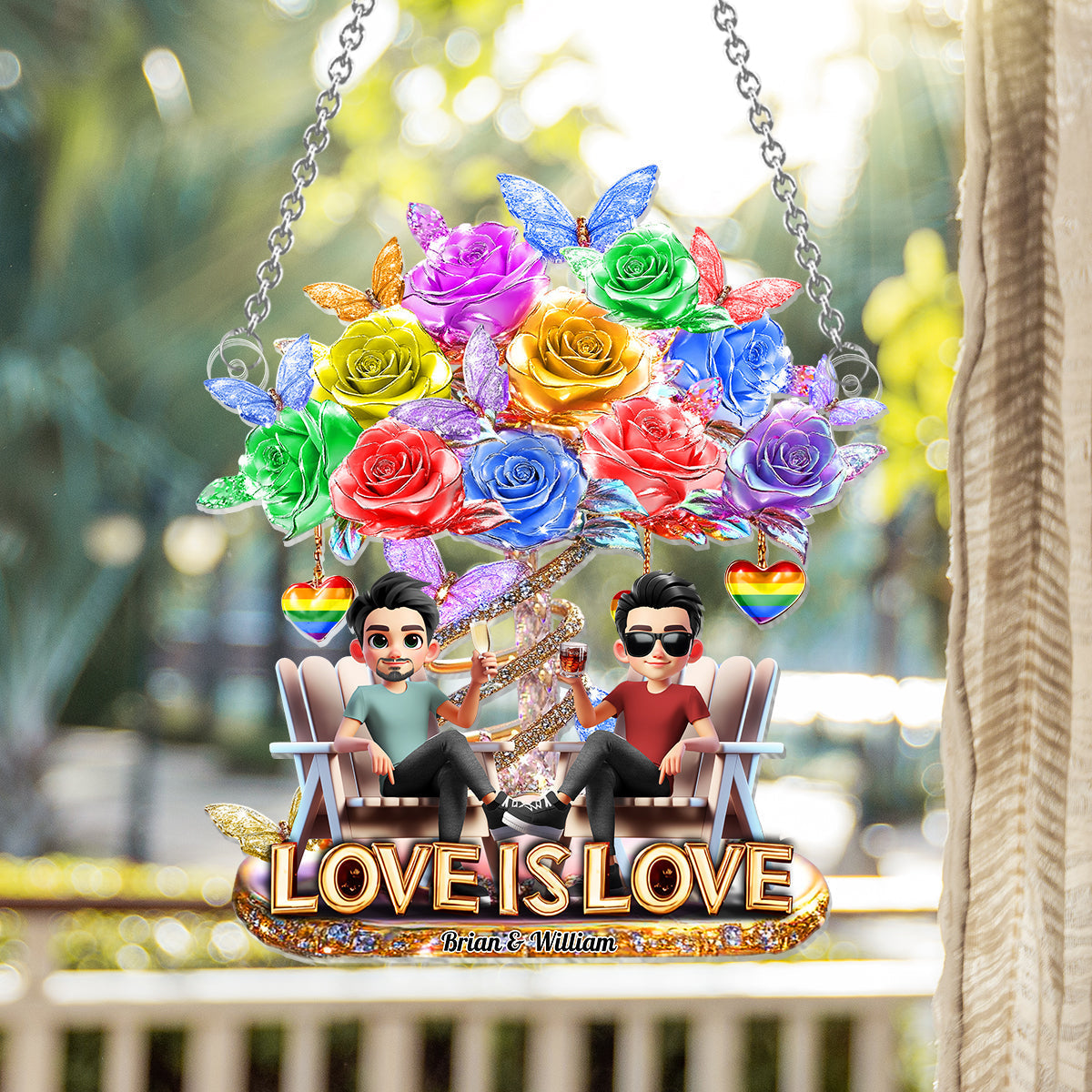 Love Is Love - Personalized LGBT Support Window Hanging Suncatcher Ornament