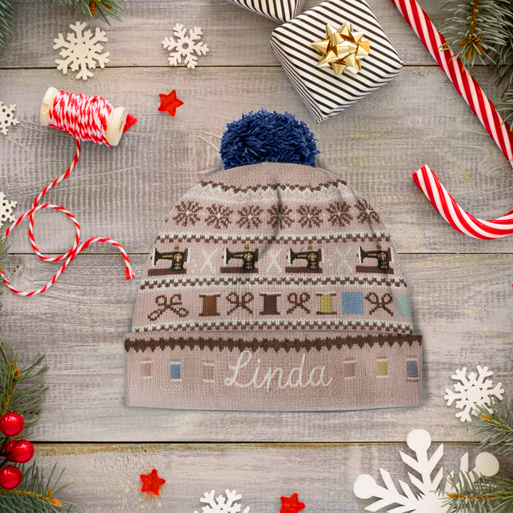 Sewing Machine & Thread Spool - Personalized Sewing Beanie Hat