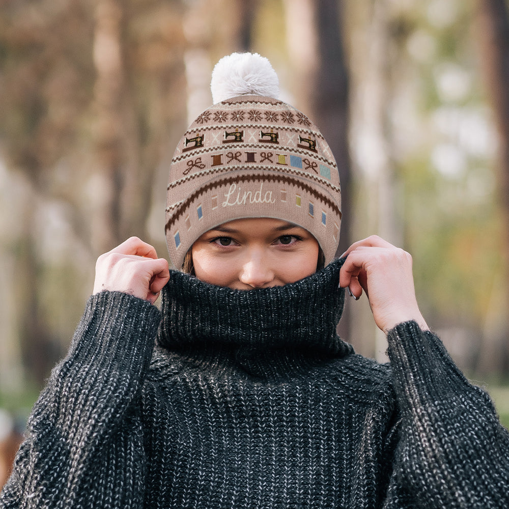 Sewing Machine & Thread Spool - Personalized Sewing Beanie Hat