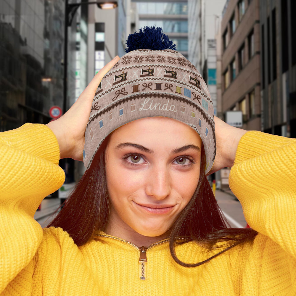 Sewing Machine & Thread Spool - Personalized Sewing Beanie Hat