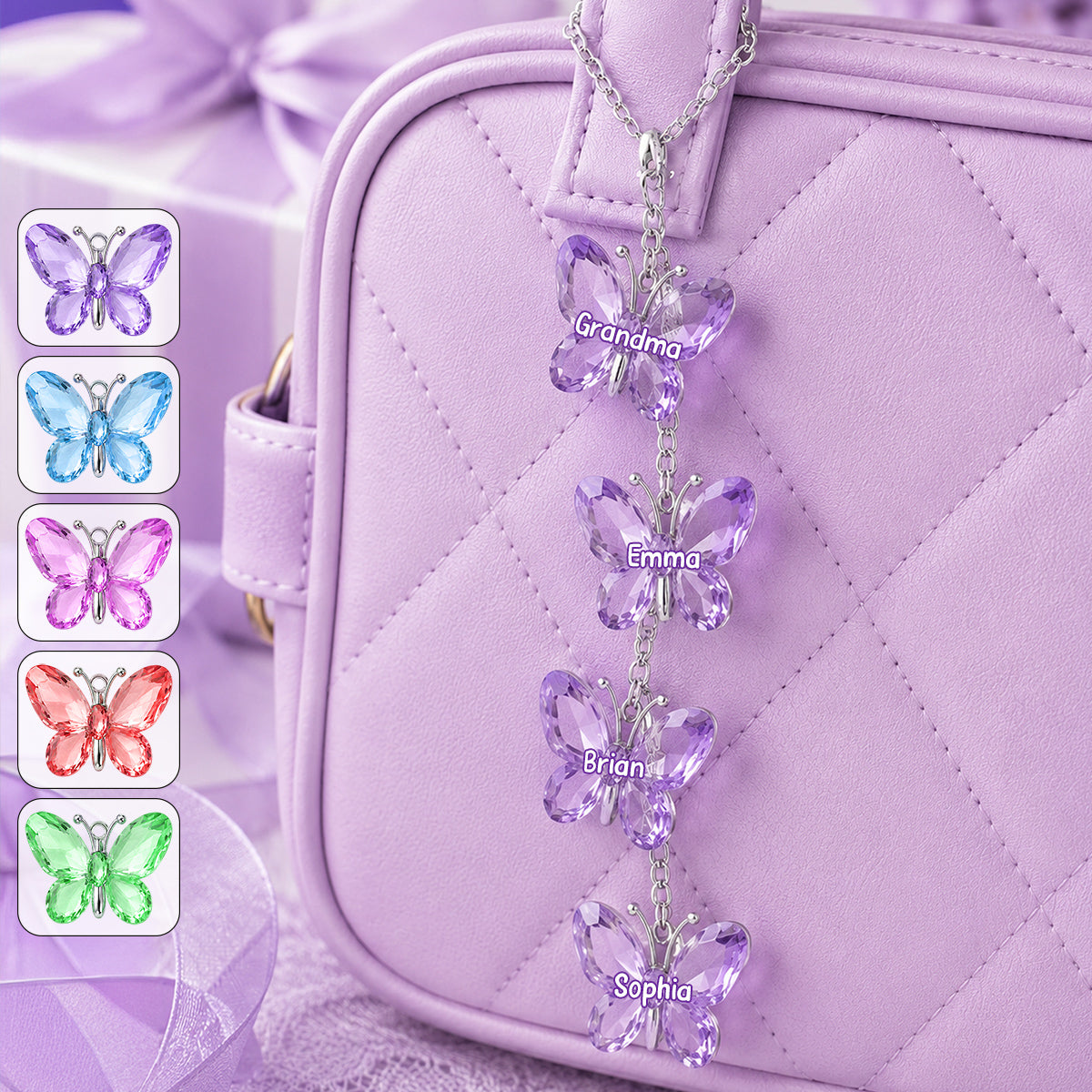 Purple Butterflies Gift For Grandma - Personalized Grandma Dangling Charms