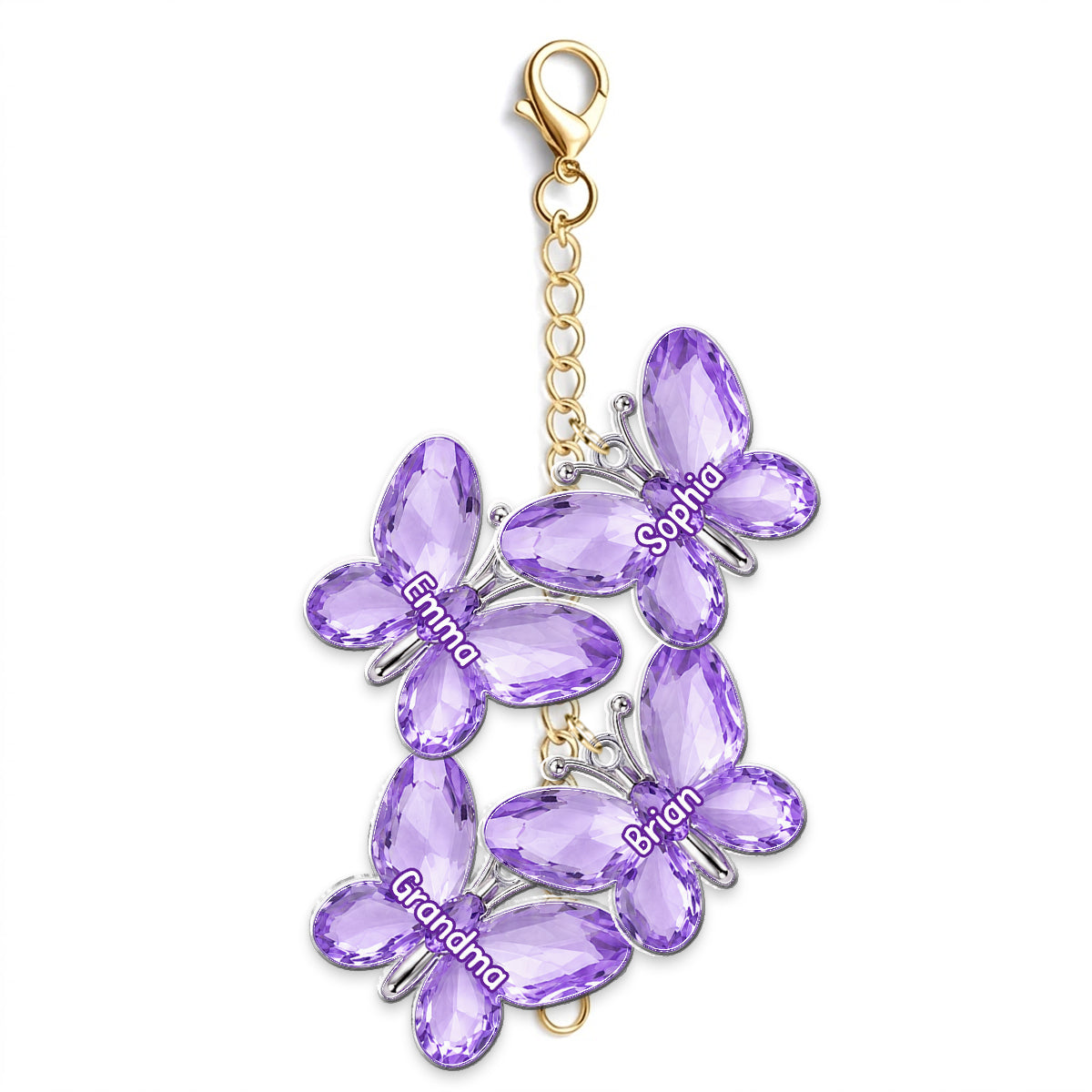 Purple Butterflies Gift For Grandma - Personalized Grandma Dangling Charms