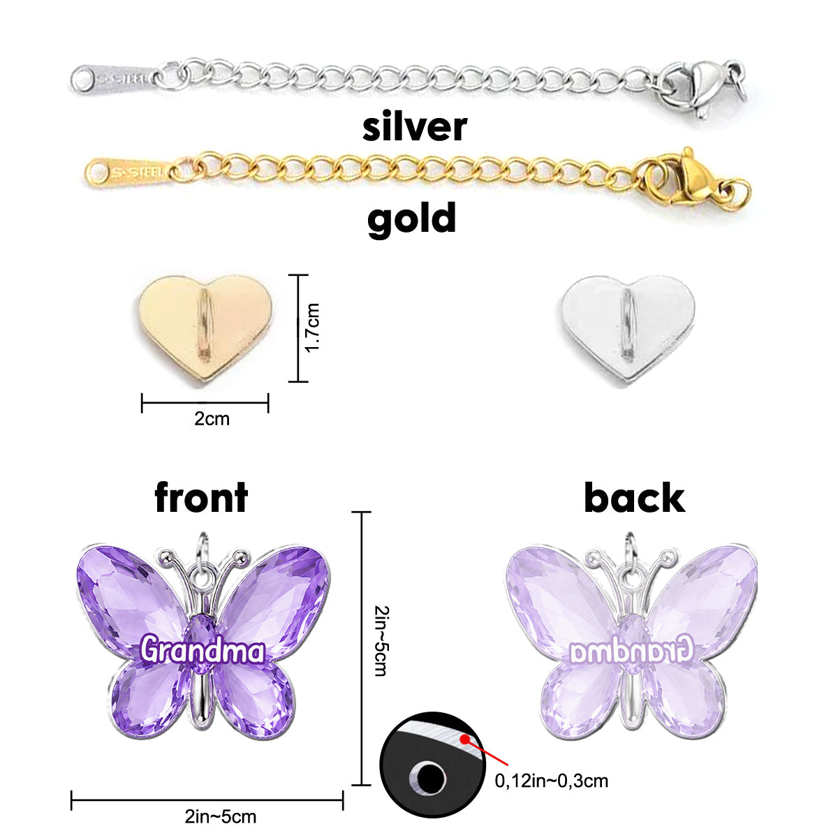 Purple Butterflies Gift For Grandma - Personalized Grandma Dangling Charms