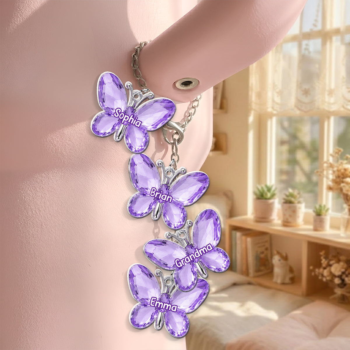 Purple Butterflies Gift For Grandma - Personalized Grandma Dangling Charms