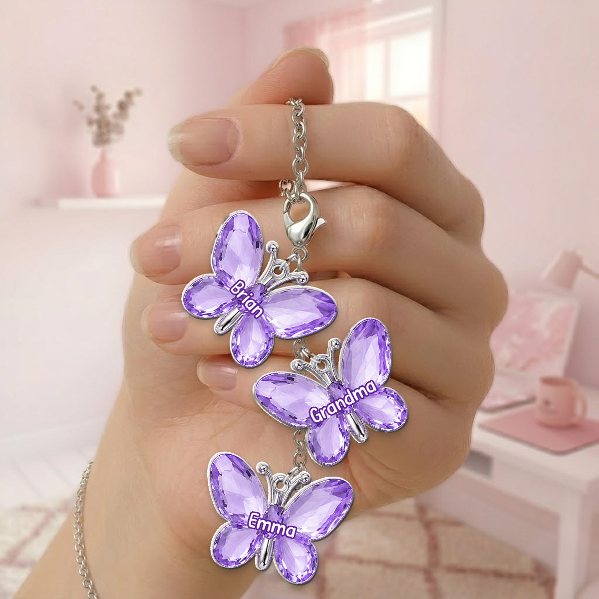Purple Butterflies Gift For Grandma - Personalized Grandma Dangling Charms