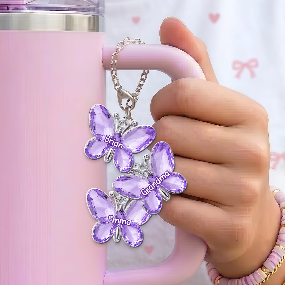 Purple Butterflies Gift For Grandma - Personalized Grandma Dangling Charms