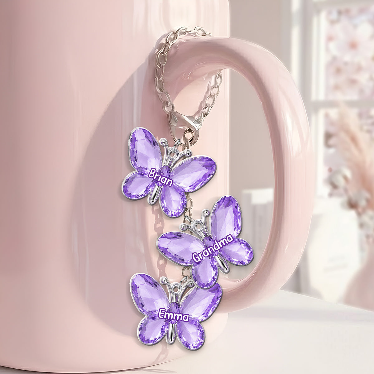 Purple Butterflies Gift For Grandma - Personalized Grandma Dangling Charms