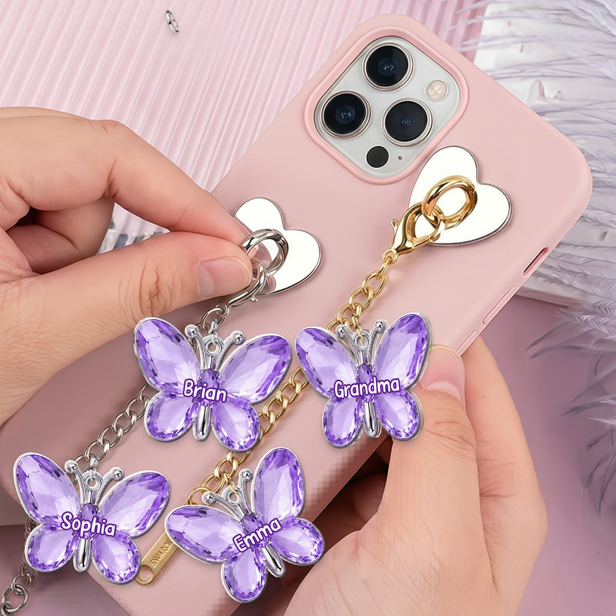 Purple Butterflies Gift For Grandma - Personalized Grandma Dangling Charms