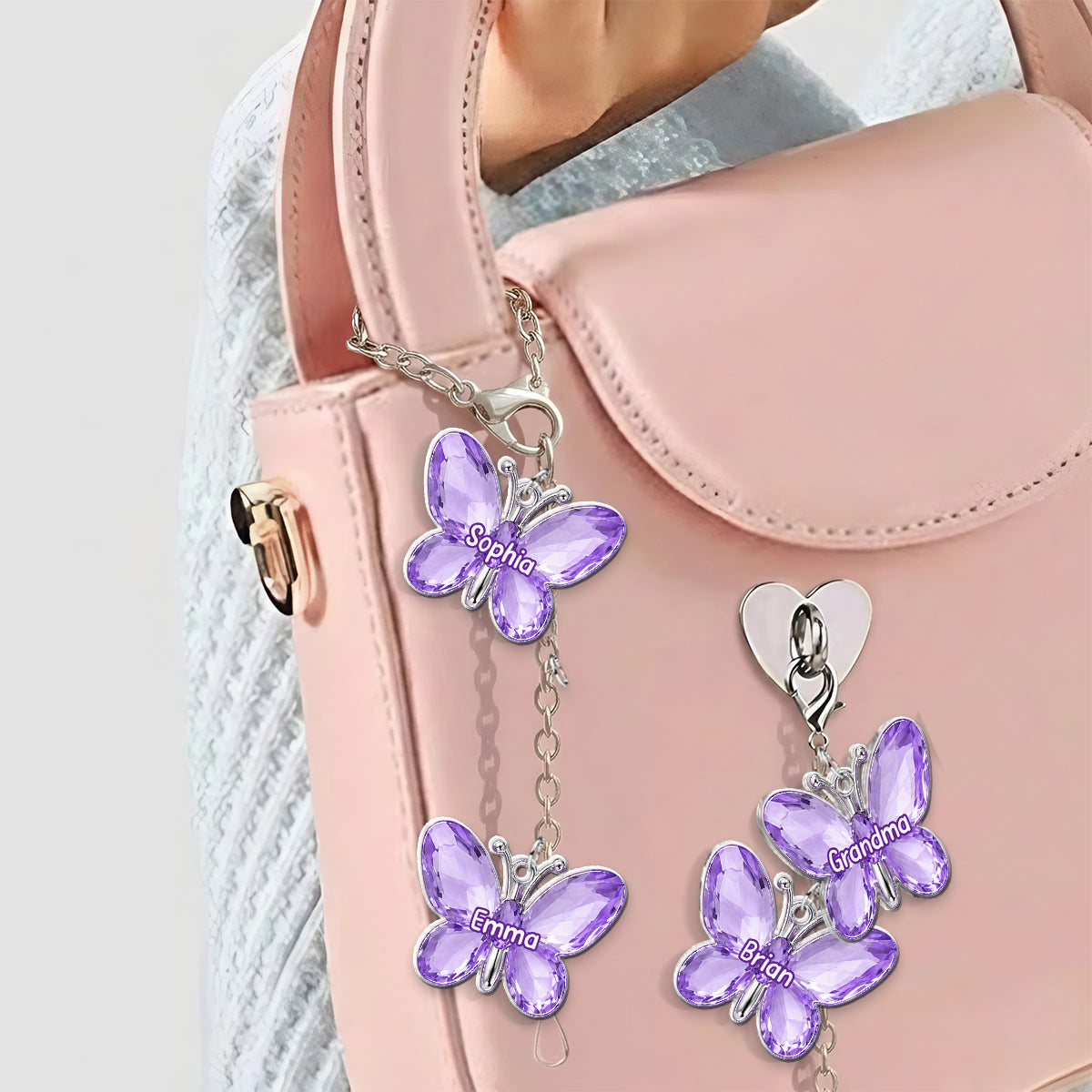 Purple Butterflies Gift For Grandma - Personalized Grandma Dangling Charms