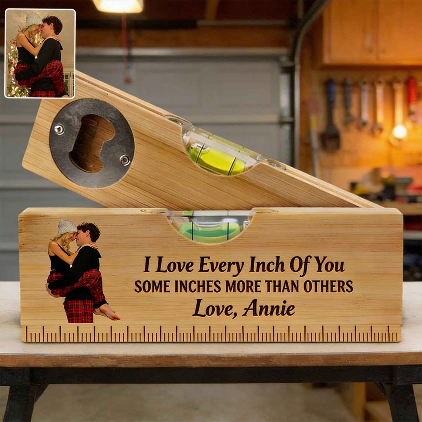 Love Every Inch Of You - Personalized Couple Spirit Level Bottle Opener