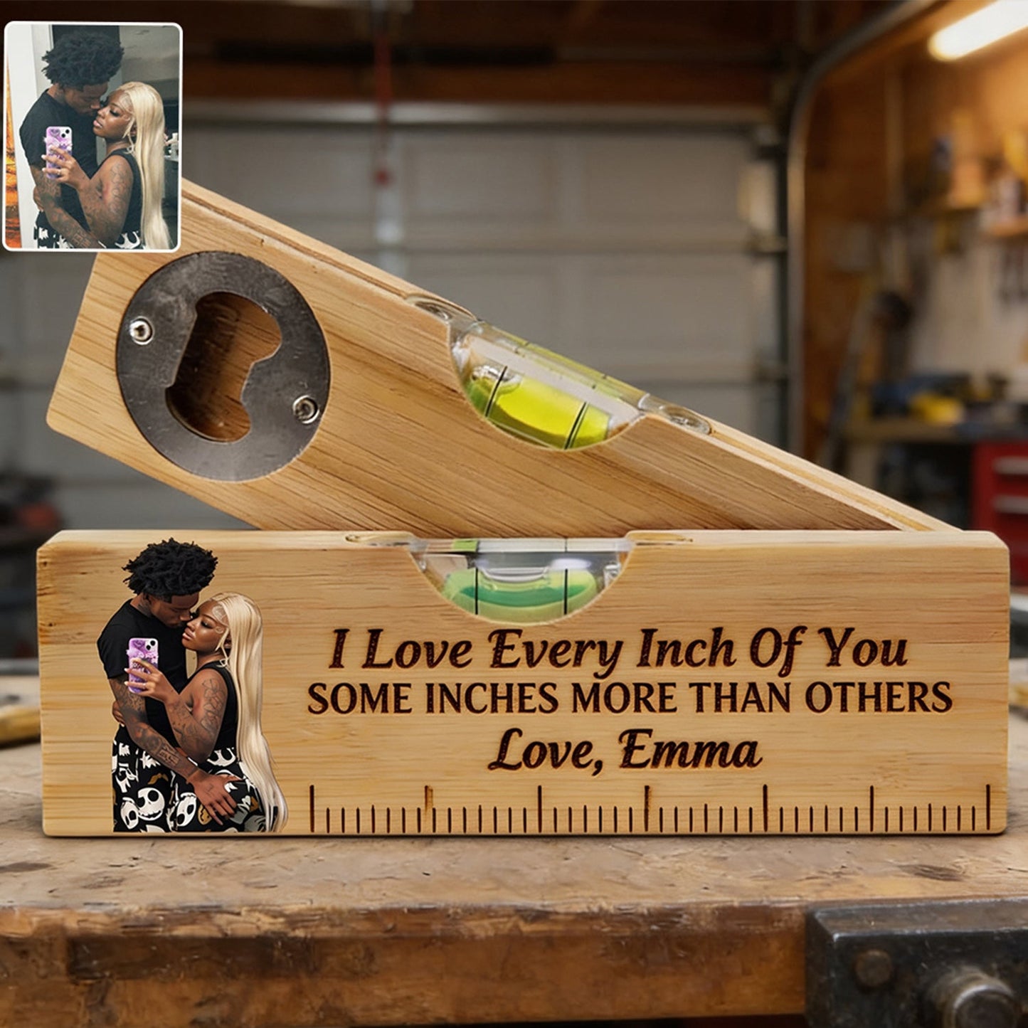 Love Every Inch Of You - Personalized Couple Spirit Level Bottle Opener