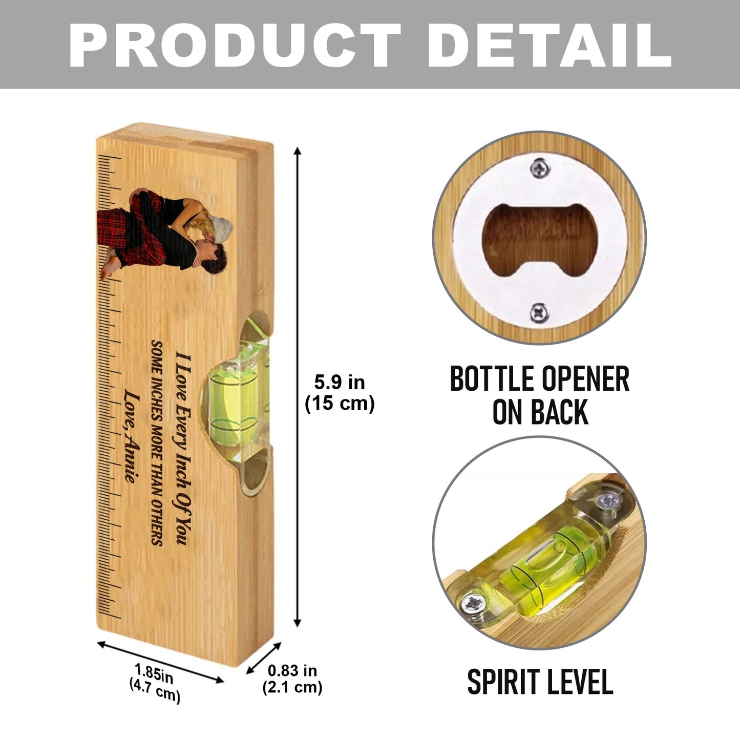 Love Every Inch Of You - Personalized Couple Spirit Level Bottle Opener