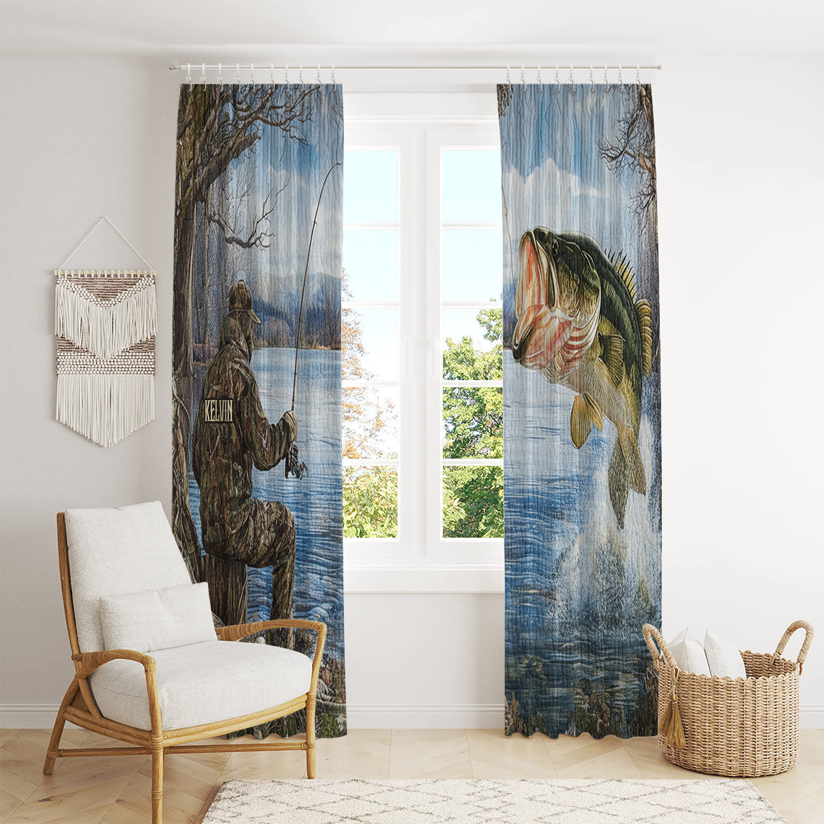 Love Fishing - Personalized Fishing Blackout Window Curtain/ Drapes Set