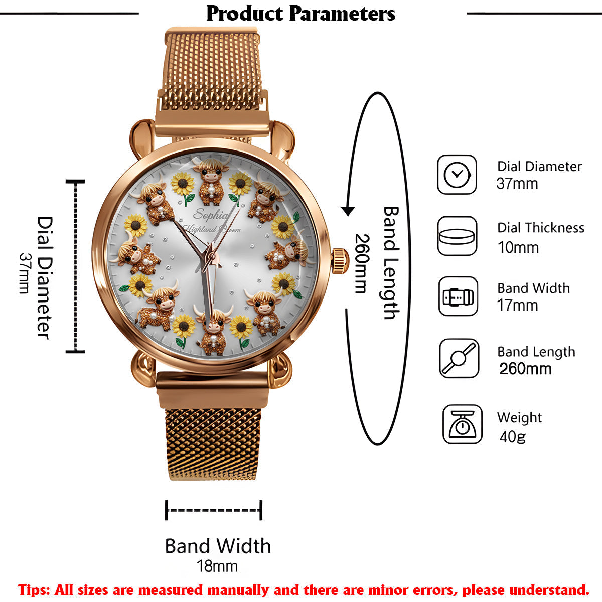 Sunflower & Cow - Personalized Highland Cow Women Hand Watch
