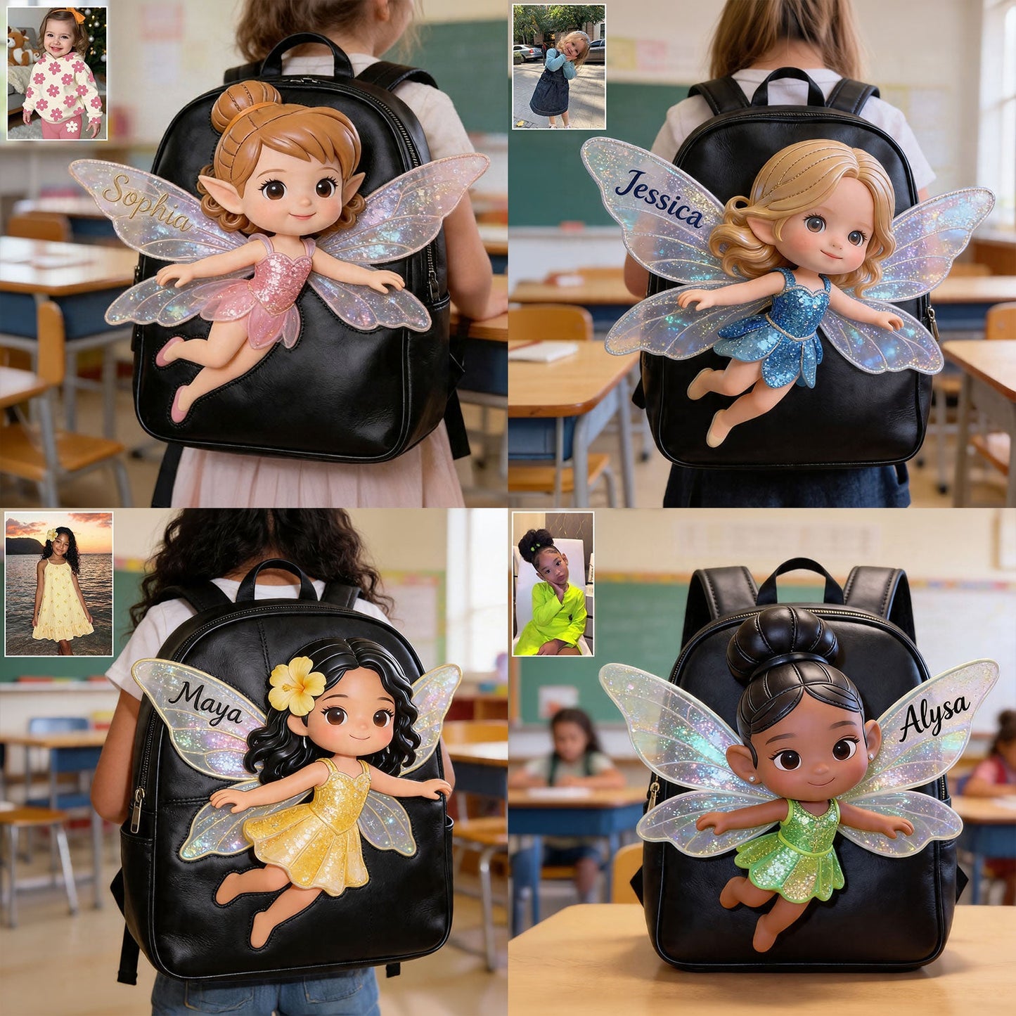 The Fairy - Personalized Kid Changeable Leather Patch Backpack