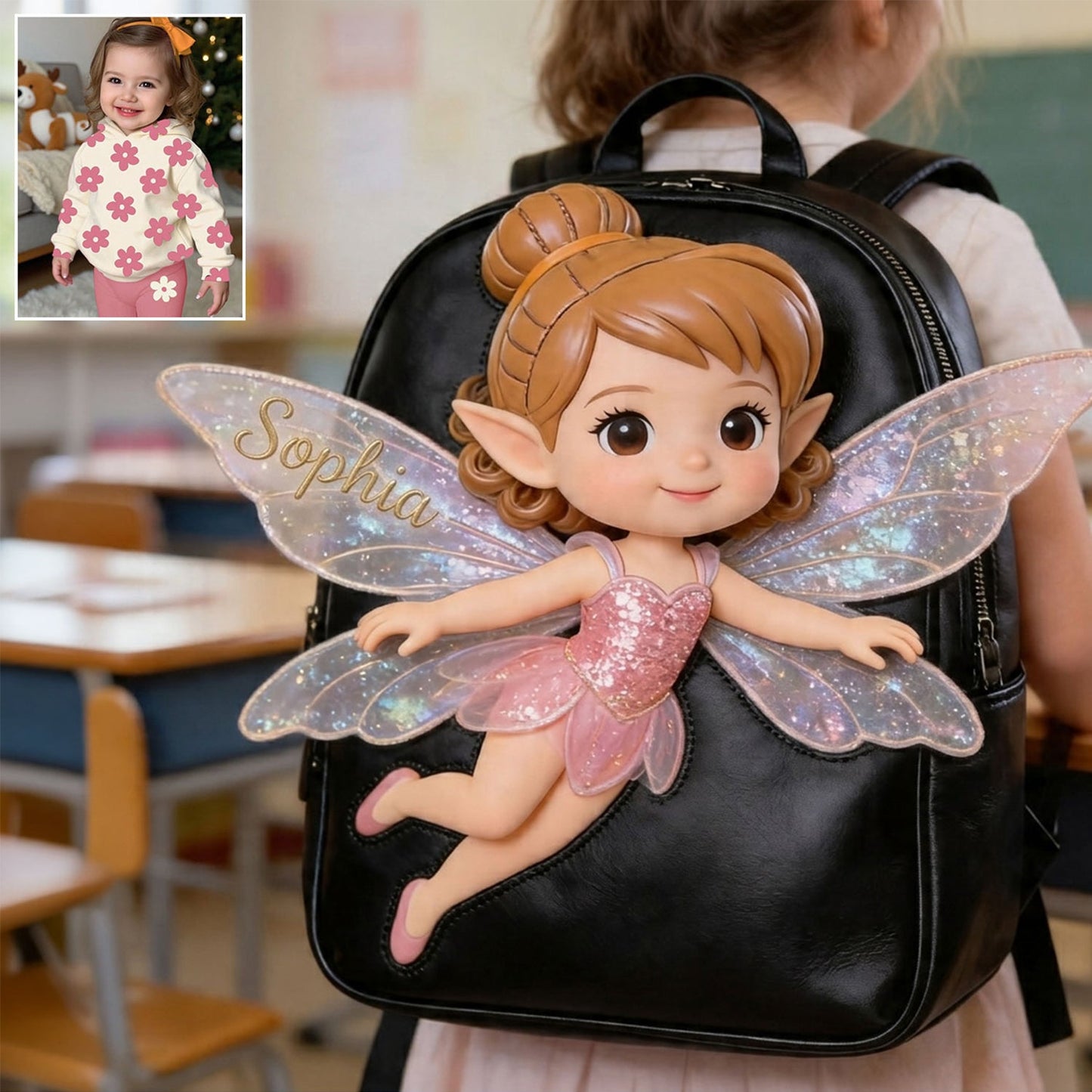 The Fairy - Personalized Kid Changeable Leather Patch Backpack
