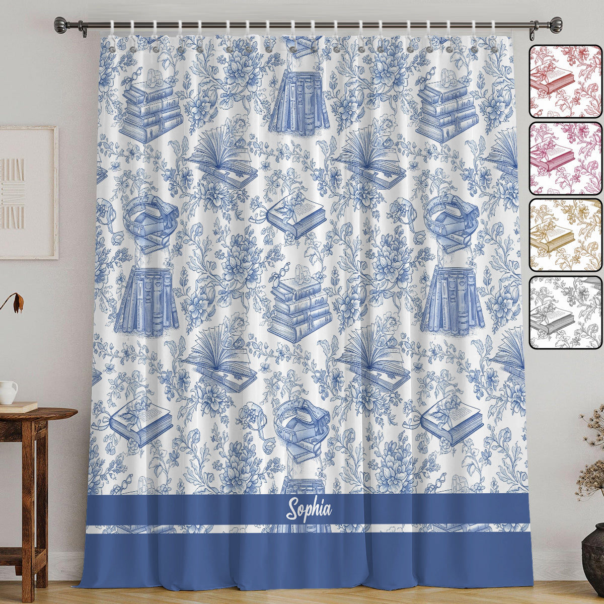 Toile De Jouy Chinoiserie Book - Personalized Book Blackout Window Curtain/ Drapes Set