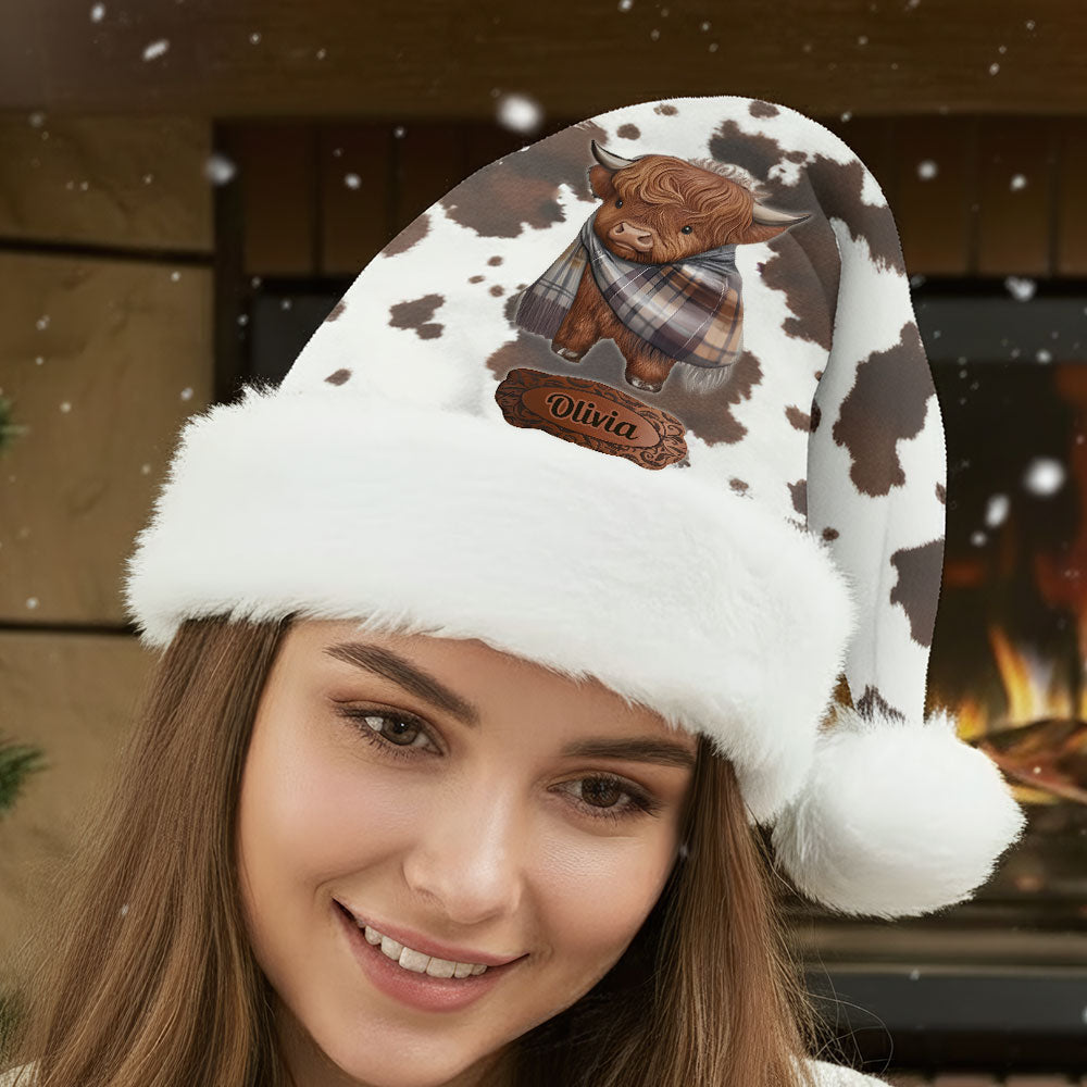 Love Highland Cow - Personalized Highland Cow Santa Claus Hat