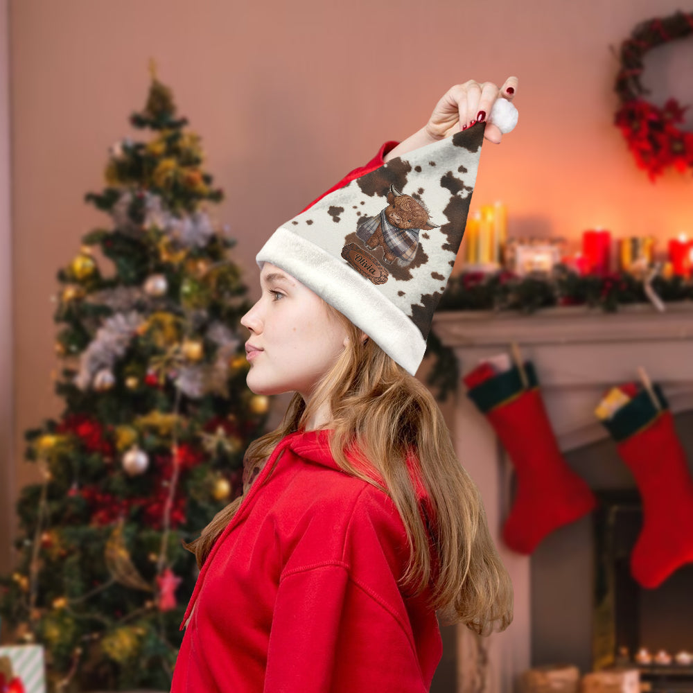 Love Highland Cow - Personalized Highland Cow Santa Claus Hat