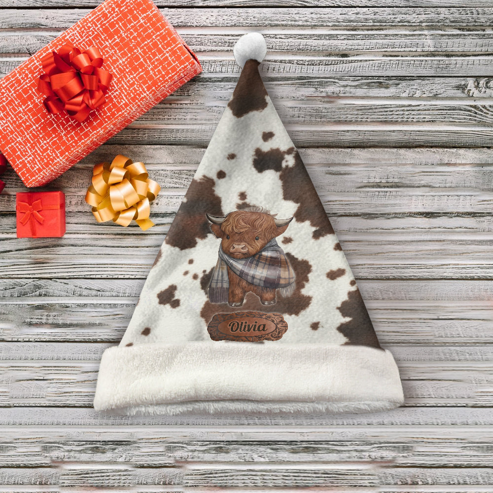 Love Highland Cow - Personalized Highland Cow Santa Claus Hat