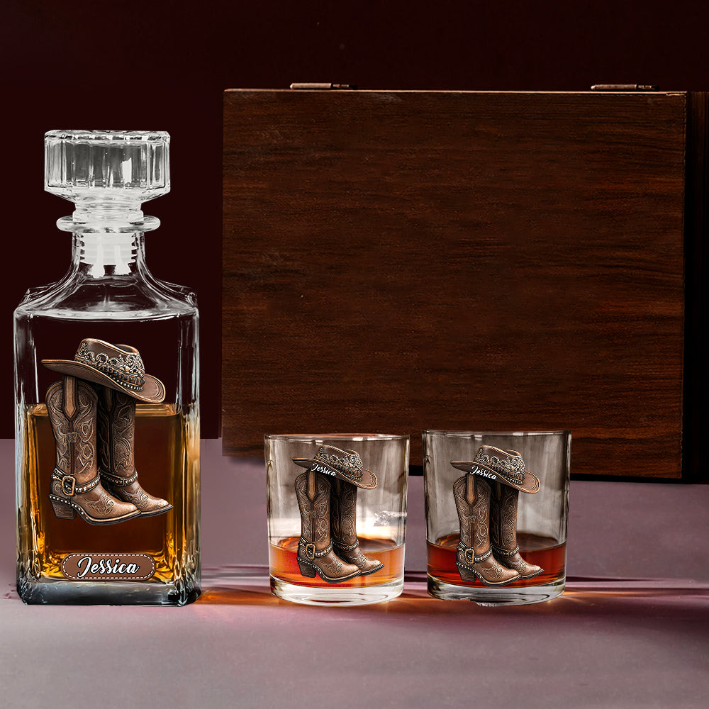 Western Spirit - Personalized Cowgirl Whiskey Decanter Set