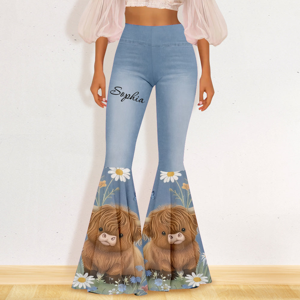 Love Highland Cows - Personalized Highland Cow Flare Leggings & Crop Tanktop