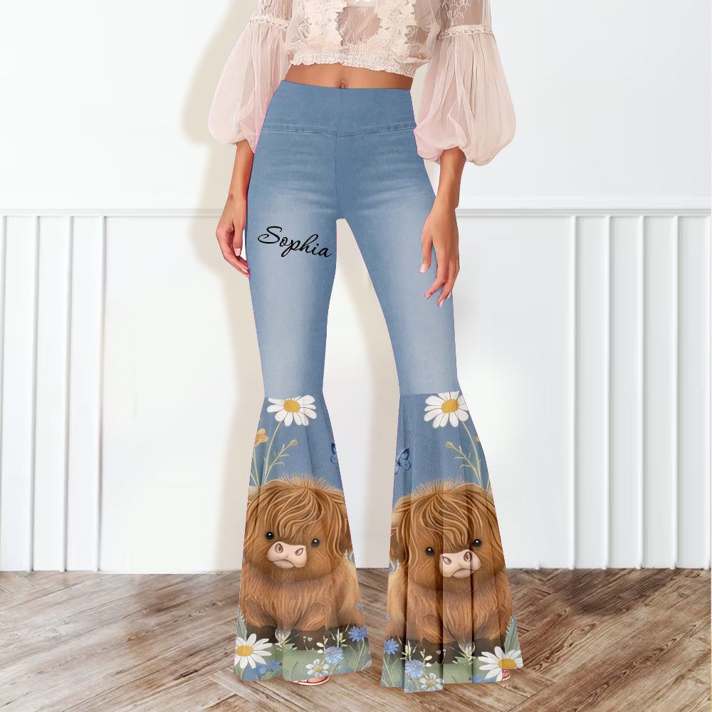 Love Highland Cows - Personalized Highland Cow Flare Leggings & Crop Tanktop