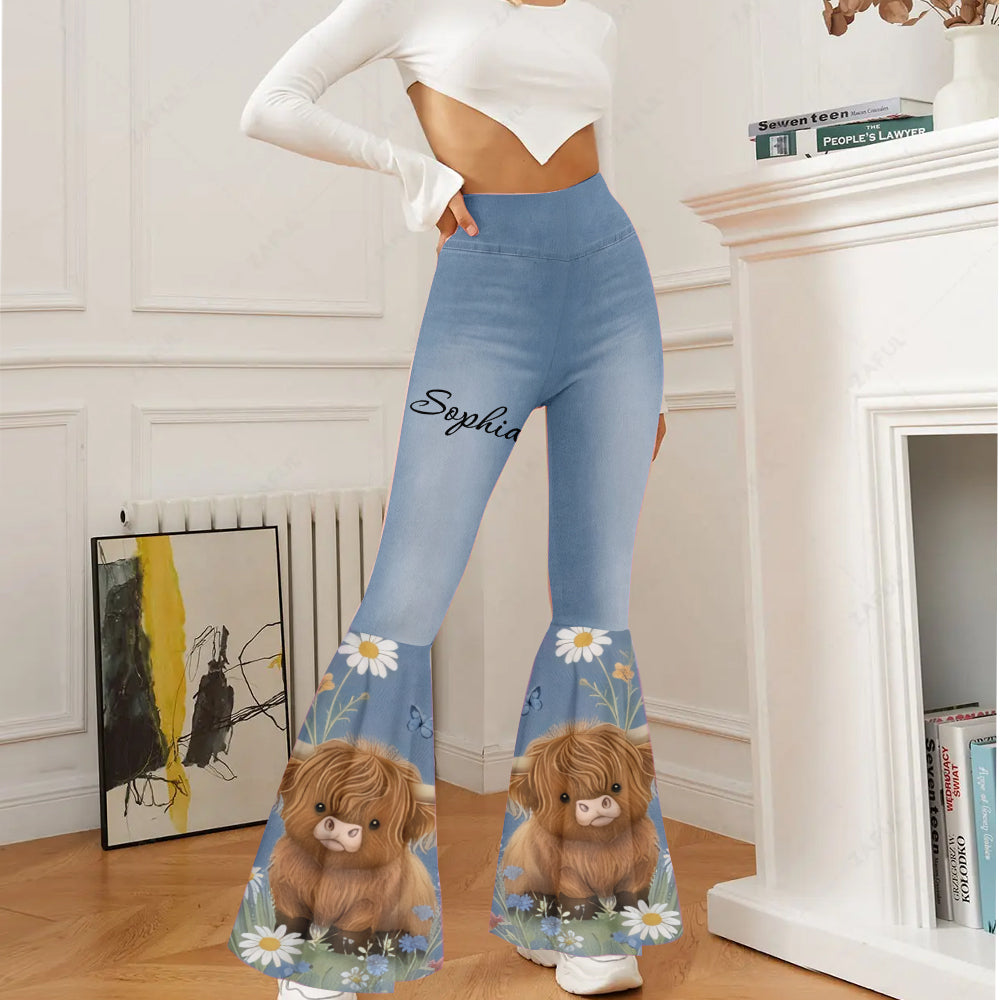 Love Highland Cows - Personalized Highland Cow Flare Leggings & Crop Tanktop