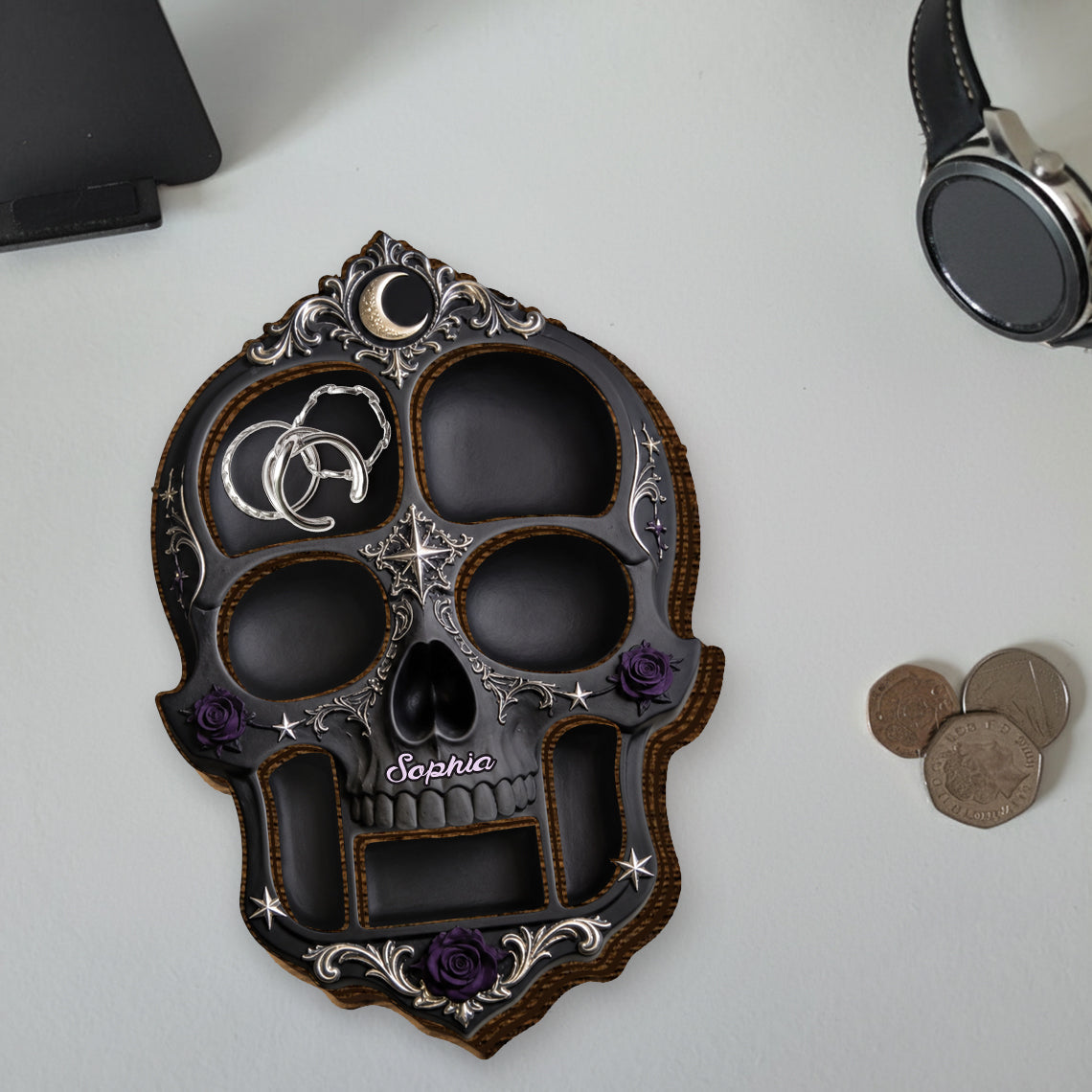 Scary Night - Personalized Skull Wood Tray