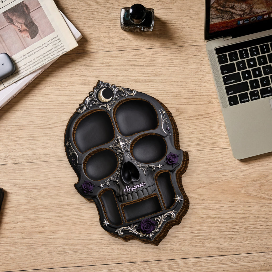 Scary Night - Personalized Skull Wood Tray