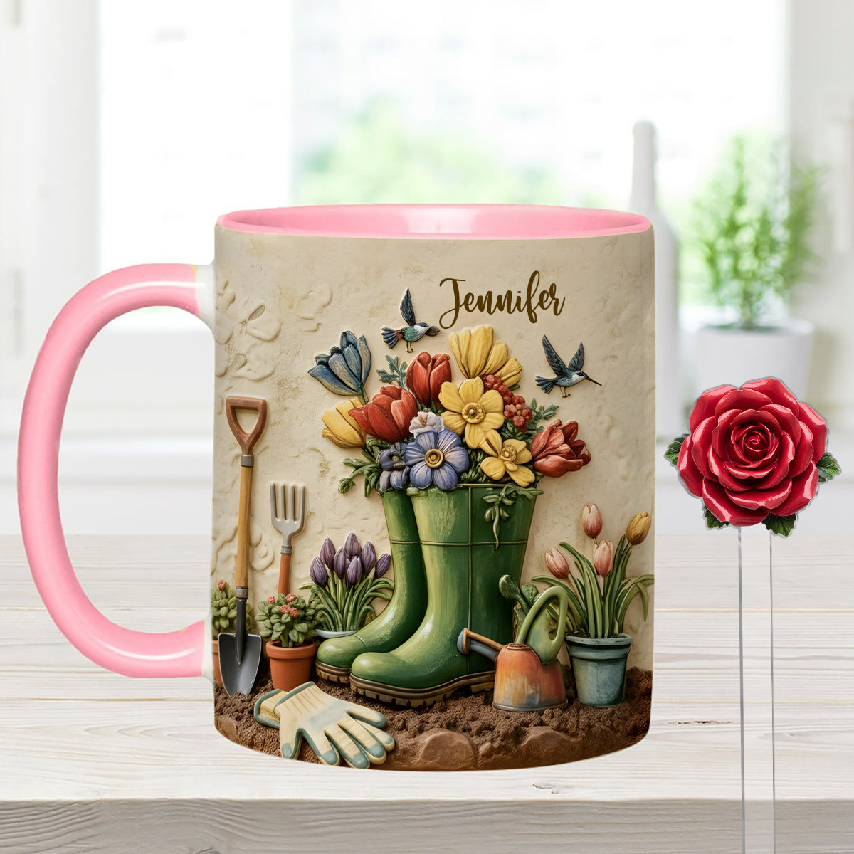 Love Gardening - Personalized Gardening Set Accent Mug with Acrylic Stirrers