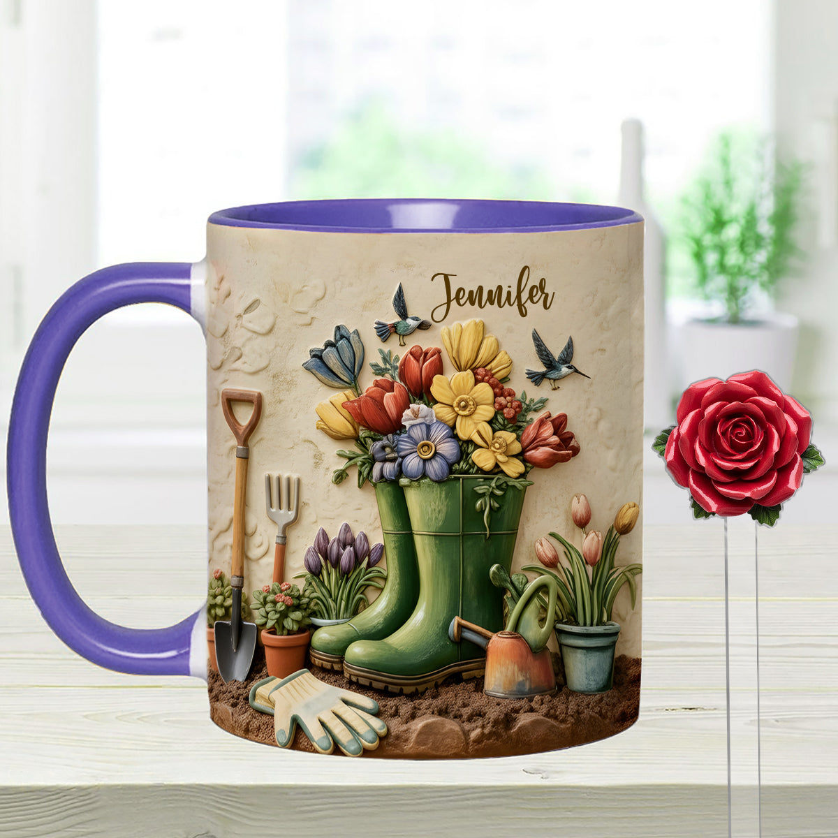 Love Gardening - Personalized Gardening Set Accent Mug with Acrylic Stirrers